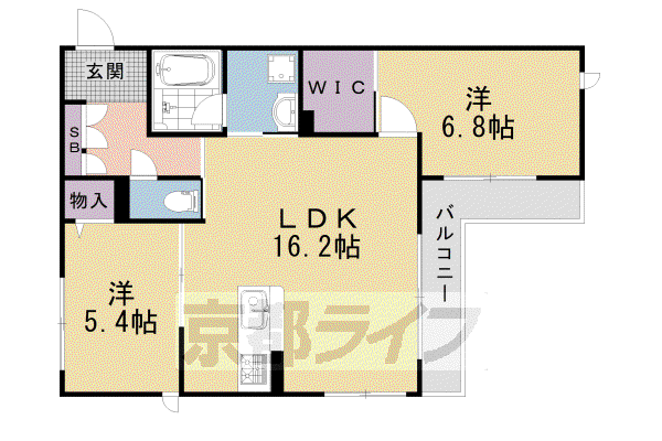 阪急電鉄京都線 西京極駅 徒歩7分 4階建 築3年(2LDK/2階)の間取り写真