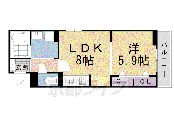 叡山電鉄 元田中駅 徒歩5分 3階建 築4年(1LDK/3階)の間取り写真