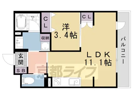 京都市東西線 椥辻駅 徒歩7分 5階建 築1年(1LDK/4階)の間取り写真