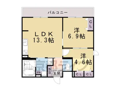 京都市東西線 椥辻駅 徒歩7分 5階建 築1年(2LDK/4階)の間取り写真