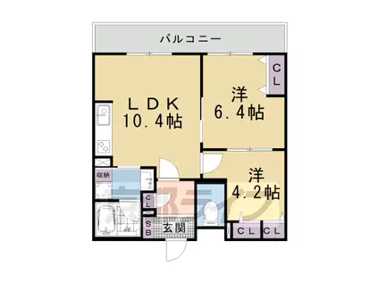 京都市東西線 椥辻駅 徒歩7分 5階建 築1年(2LDK/4階)の間取り写真