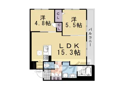 阪急電鉄京都線 桂駅 徒歩15分 3階建 築3年(2LDK/3階)の間取り写真