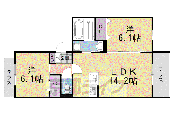 阪急電鉄京都線 西京極駅 徒歩12分 3階建 築3年(2LDK/1階)の間取り写真