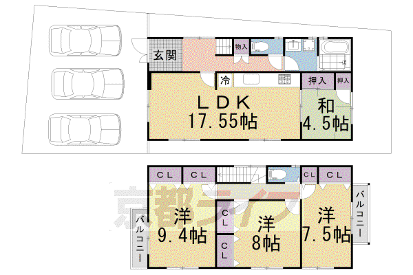 近鉄京都線 木津川台駅 徒歩6分 2階建 築4年(4LDK)の間取り写真