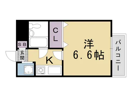 山陰本線 丹波口駅 徒歩5分 5階建 築35年(1K/4階)の間取り写真