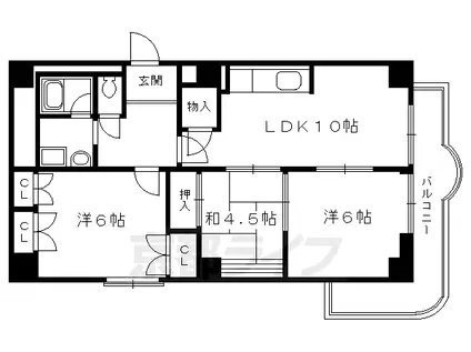 阪急電鉄京都線 西京極駅 徒歩12分 10階建 築45年(3LDK/2階)の間取り写真