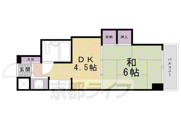東海道本線 京都駅 徒歩5分 11階建 築41年(1DK/7階)の間取り写真