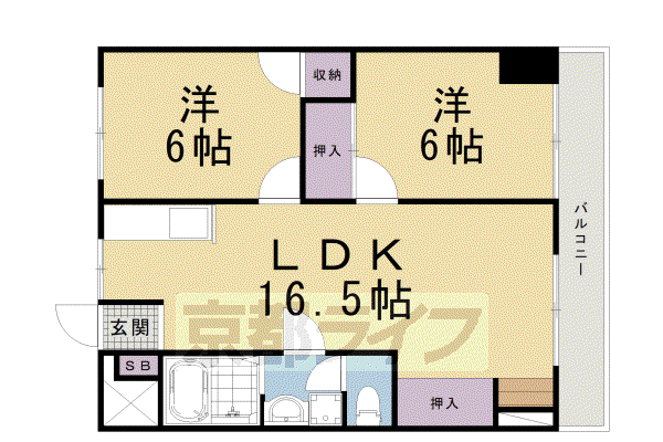 京都市烏丸線 十条駅(京都市営) 徒歩5分 10階建 築43年(2LDK/3階)の間取り写真