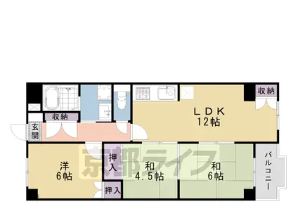 東海道本線 西大路駅 徒歩6分 7階建 築38年(3LDK/4階)の間取り写真