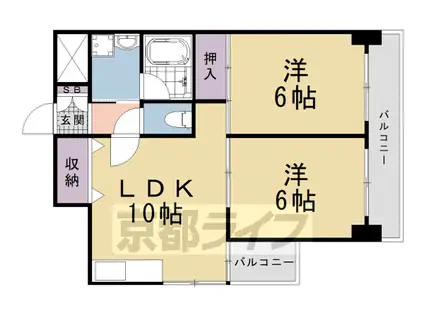 東海道本線 西大路駅 徒歩12分 6階建 築35年(2LDK/5階)の間取り写真