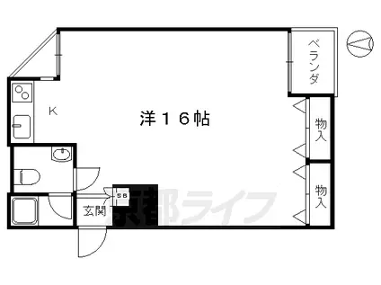 京都市烏丸線 十条駅(京都市営) 徒歩5分 5階建 築37年(1K/1階)の間取り写真