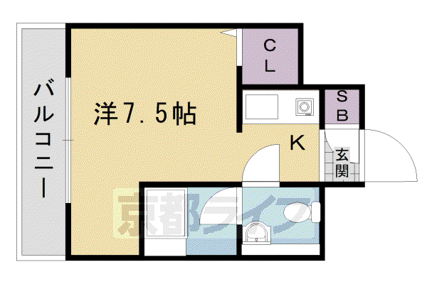 京都市烏丸線 十条駅(京都市営) 徒歩5分 5階建 築38年(ワンルーム/2階)の間取り写真