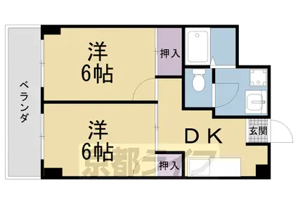 近鉄京都線 東寺駅 徒歩5分 5階建 築39年(2DK/2階)の間取り写真