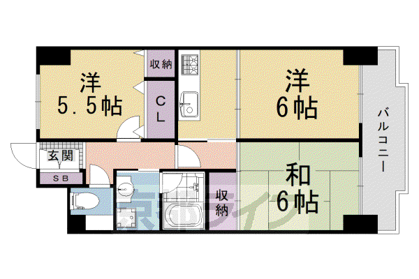 ダイアパレス京都蒔絵町(2LDK/1階)の間取り写真
