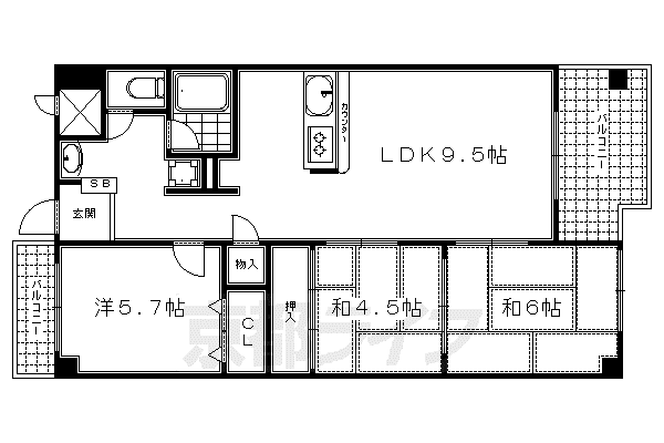 山陰本線 丹波口駅 徒歩14分 10階建 築35年(3LDK/7階)の間取り写真