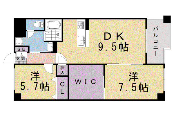 山陰本線 丹波口駅 徒歩14分 10階建 築35年(2LDK/5階)の間取り写真