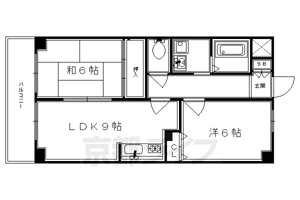 山陰本線 丹波口駅 徒歩12分 6階建 築36年(2LDK/2階)の間取り写真