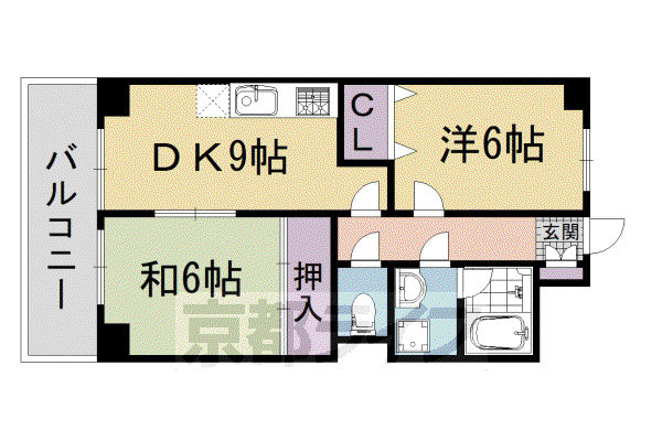 山陰本線 丹波口駅 徒歩12分 6階建 築36年(2DK/2階)の間取り写真