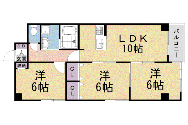 山陰本線 丹波口駅 徒歩2分 11階建 築37年(3LDK/10階)の間取り写真