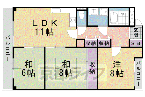 京都市烏丸線 丸太町駅(京都市営) 徒歩8分 5階建 築38年(3LDK/5階)の間取り写真