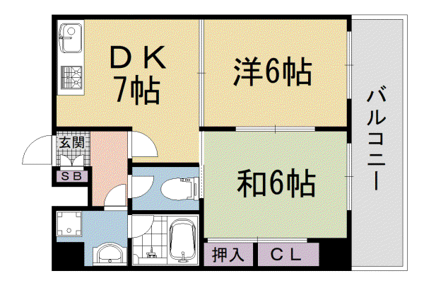 阪急電鉄京都線 大宮駅(京都) 徒歩8分 7階建 築34年(2DK/4階)の間取り写真