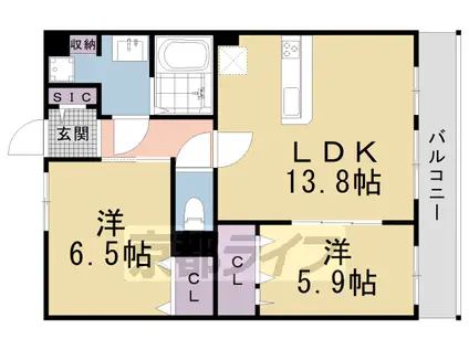 京都市烏丸線 丸太町駅(京都市営) 徒歩4分 3階建 築3年(2LDK/3階)の間取り写真