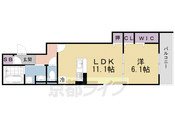 京阪電気鉄道京阪線 藤森駅 徒歩8分 3階建 築2年(1LDK/3階)の間取り写真