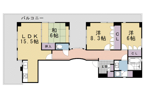 京都市烏丸線 北山駅(京都) 徒歩4分 3階建 築35年(3LDK/1階)の間取り写真