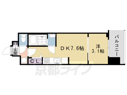 京都市烏丸線 九条駅(京都) 徒歩7分 7階建 築3年(1DK/6階)の間取り写真