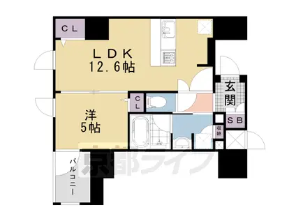 ボーパサージュ京都岡崎(1LDK/4階)の間取り写真