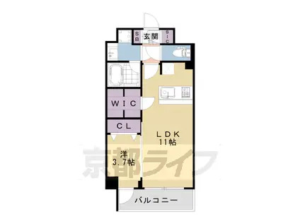 京都市東西線 西大路御池駅 徒歩3分 9階建 築3年(1LDK/4階)の間取り写真