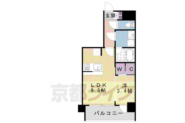 京都市東西線 西大路御池駅 徒歩3分 9階建 築3年(1LDK/8階)の間取り写真