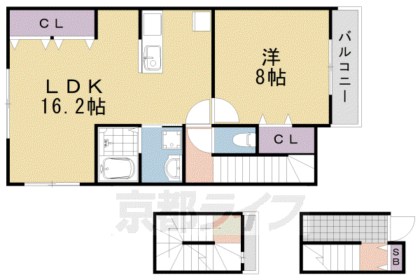 阪急電鉄嵐山線 上桂駅 徒歩15分 3階建 築12年(1LDK/3階)の間取り写真