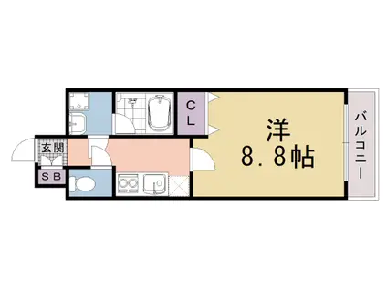 京都市烏丸線 五条駅(京都市営) 徒歩7分 8階建 築25年(1K/6階)の間取り写真
