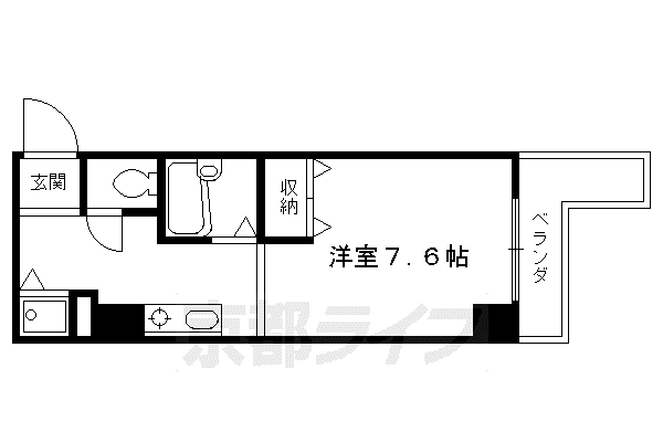 京都市烏丸線 四条駅(京都市営) 徒歩8分 5階建 築30年(1K/3階)の間取り写真