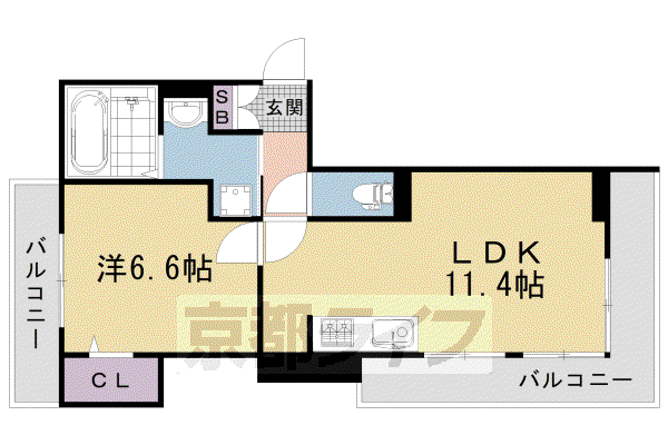 京都市東西線 太秦天神川駅 徒歩5分 3階建 築3年(1LDK/3階)の間取り写真