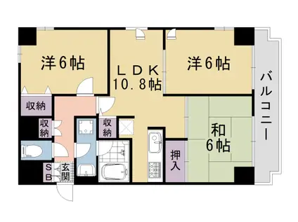 山陰本線 丹波口駅 徒歩7分 11階建 築35年(3LDK/7階)の間取り写真