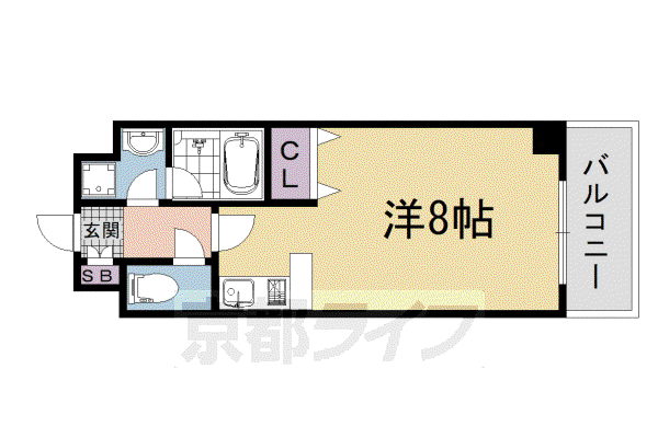山陰本線 丹波口駅 徒歩7分 11階建 築36年(ワンルーム/3階)の間取り写真