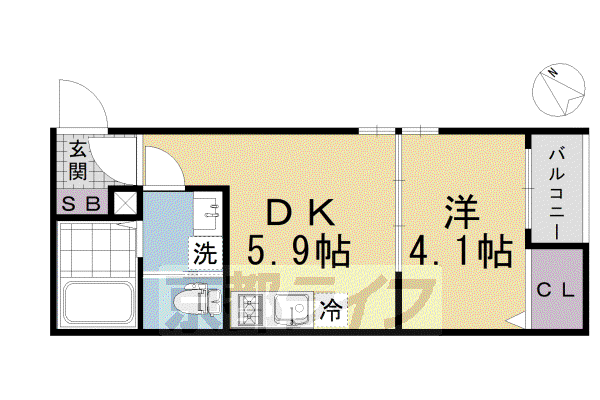 京都市東西線 石田駅(京都市営) 徒歩7分 6階建 築3年(1DK/2階)の間取り写真