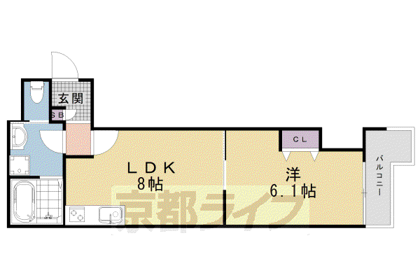 近鉄京都線 東寺駅 徒歩7分 3階建 築3年(1LDK/2階)の間取り写真