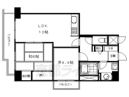 京都市烏丸線 烏丸御池駅 徒歩7分 11階建 築43年(2LDK/9階)の間取り写真