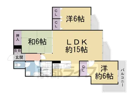 京都市東西線 京都市役所前駅 徒歩4分 9階建 築43年(3LDK/5階)の間取り写真