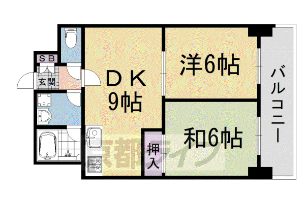 京都市烏丸線 五条駅(京都市営) 徒歩9分 11階建 築44年(2DK/7階)の間取り写真