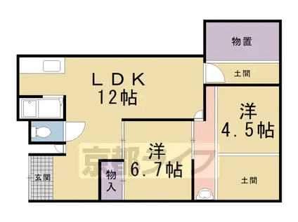 京都市烏丸線 北大路駅 徒歩9分 1階建 築38年(2LDK)の間取り写真