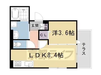 京福嵐山本線 有栖川駅 徒歩9分 3階建 築3年(1LDK/3階)の間取り写真