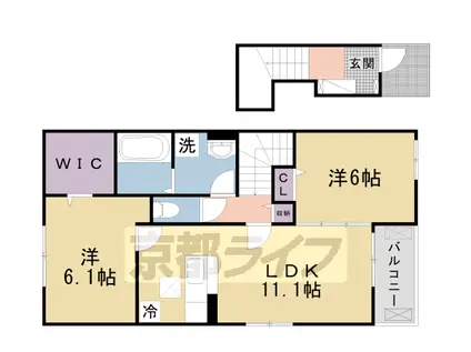 近鉄京都線 狛田駅 徒歩16分 2階建 築3年(2LDK/2階)の間取り写真