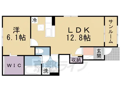 近鉄京都線 狛田駅 徒歩16分 2階建 築3年(1LDK/1階)の間取り写真