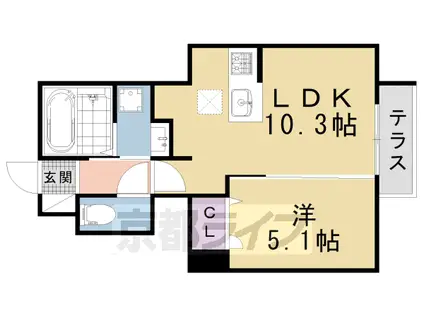 叡山電鉄 茶山・京都芸術大学駅 徒歩6分 2階建 築3年(1LDK/1階)の間取り写真
