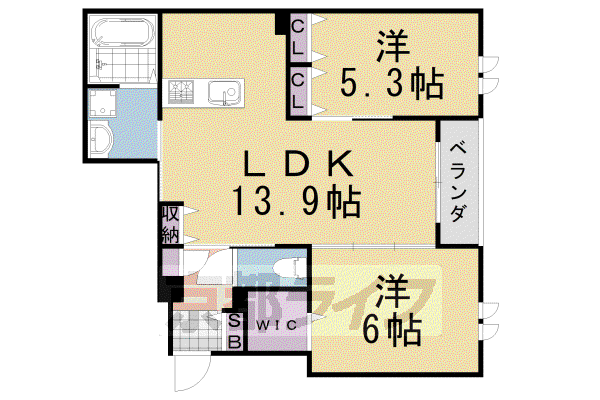 東海道本線 桂川駅(京都) 徒歩4分 3階建 築3年(2LDK/1階)の間取り写真