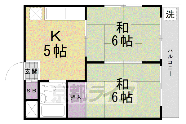 東海道本線 西大路駅 徒歩8分 4階建 築40年(2DK/1階)の間取り写真